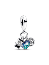 Camera, Heart & Compass Triple Dangle Charm