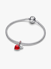 Red Murano Glass Heart Double Dangle Charm