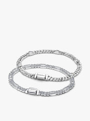 His and Hers Cuban Chain Heart and Oval Bracelet Set
