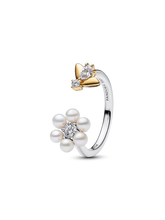 Bridgerton Bee & Treated Freshwater Cultured Pearl Flower Open Ring