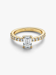Rectangular Sparkling Green Halo Ring