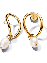 Organically Shaped Circle & Baroque Treated Freshwater Cultured Pearl Earrings