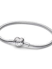 Pandora Sterling Silver Lab-grown Diamond Heart Clasp Snake Chain Bracelet
