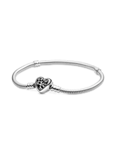 Pandora Moments Family Tree Heart Clasp Snake Chain Bracelet