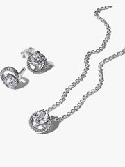 Sparkling Round Halo Necklace and Earring Set