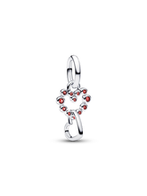 Connected Hearts & Red Stones Dangle Charm