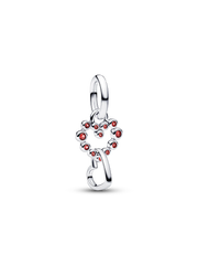 Connected Hearts & Red Stones Dangle Charm