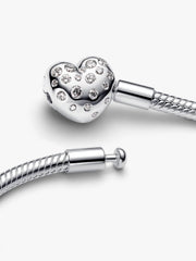 Pandora Sterling Silver Lab-grown Diamond Heart Clasp Snake Chain Bracelet