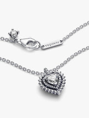 Sparkling Heart Halo Pendant Necklace