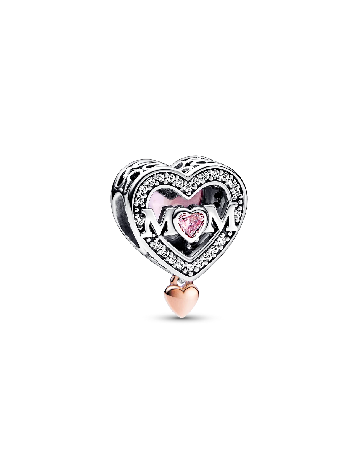 FINAL SALE - Two-tone Openwork Mom & Heart Charm