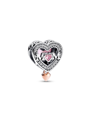 FINAL SALE - Two-tone Openwork Mom & Heart Charm