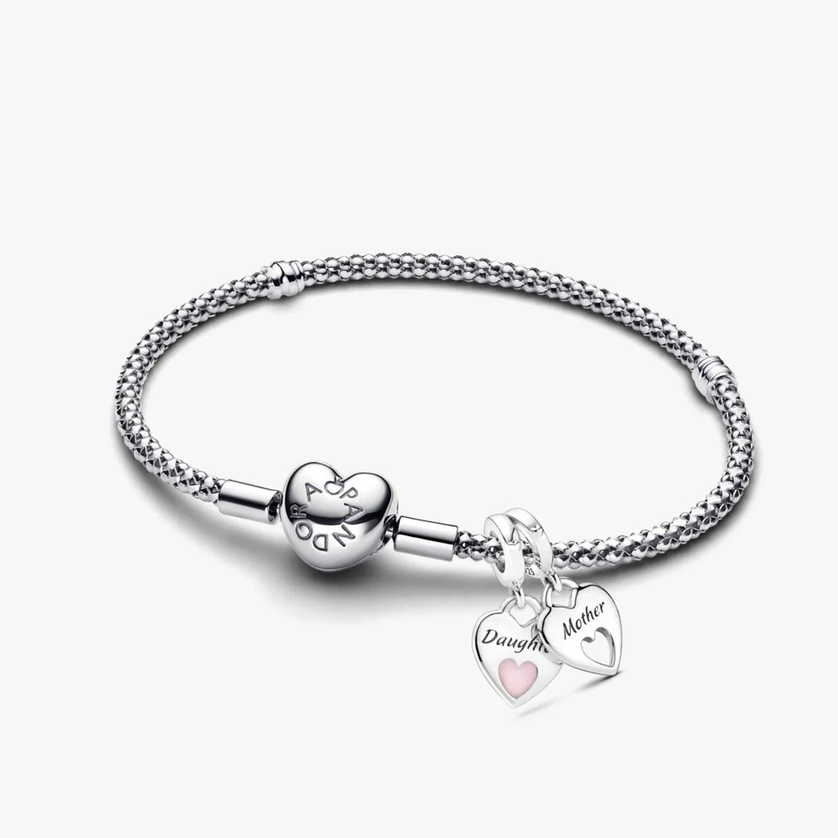 Mom and Daughter Double Heart Charm Bracelet Set