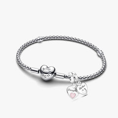 Mom and Daughter Double Heart Charm Bracelet Set