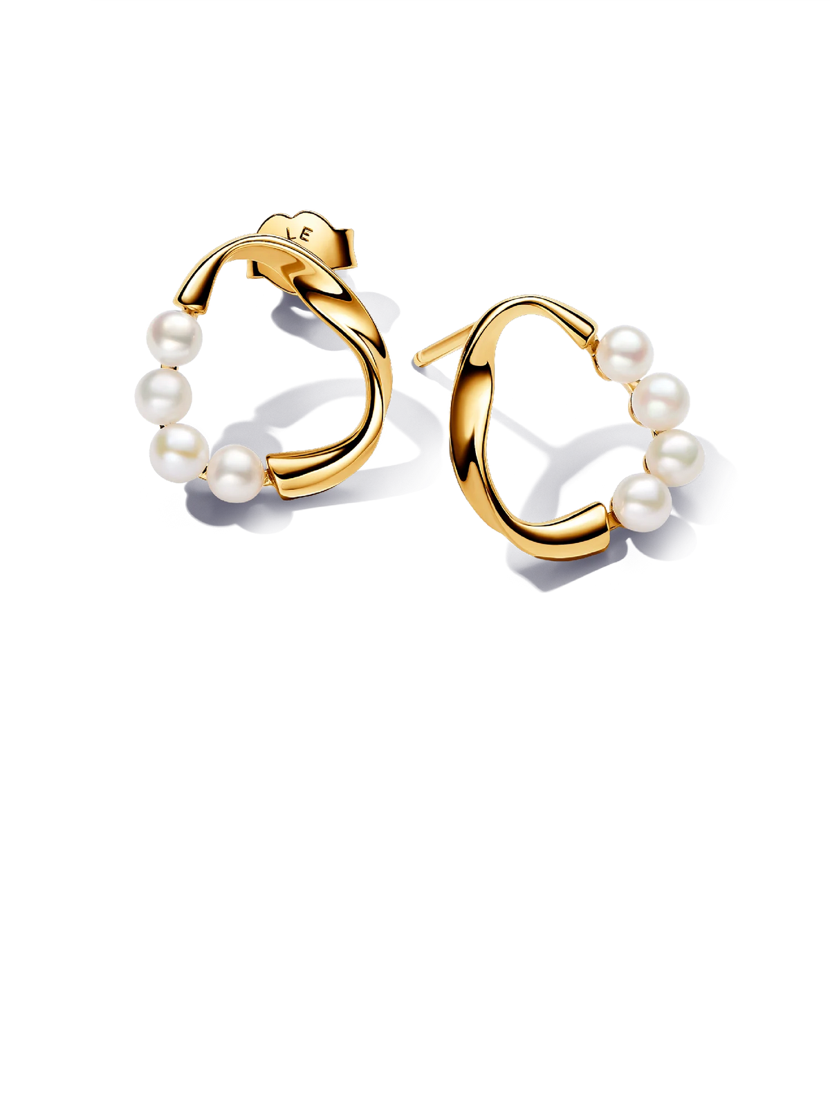 Organically Shaped Circle & Treated Freshwater Cultured Pearls Stud Earrings