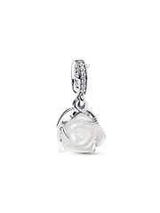 White Rose in Bloom Double Dangle Charm
