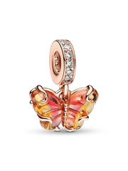 Pink & Yellow Murano Glass Butterfly Dangle Charm