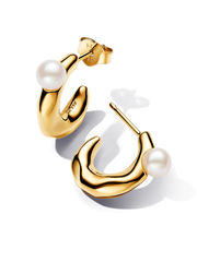 Treated Freshwater Cultured Pearl & Organically Shaped Hoop Earrings