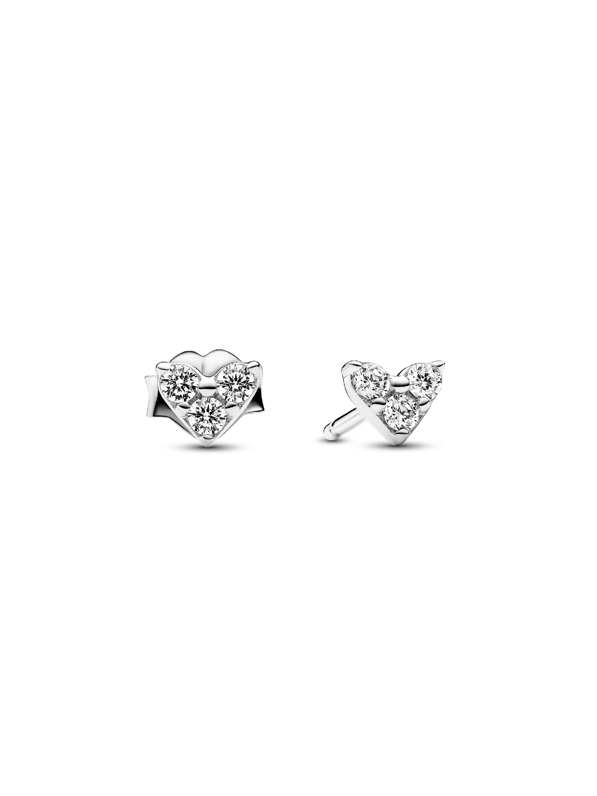 Triple Stone Pink Heart Stud Earrings