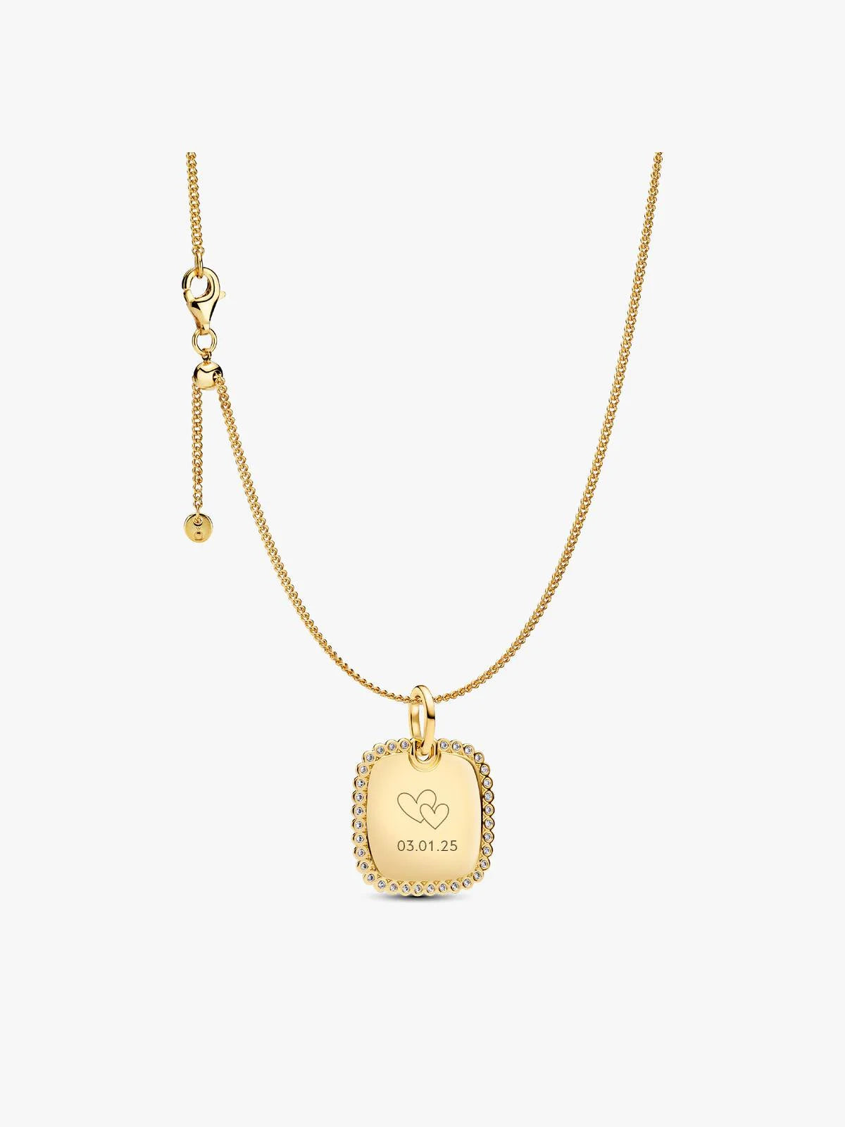 Engravable Sparkling Square Tag Pendant Necklace