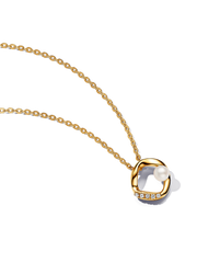 Organically Shaped Pavé Circle & Treated Freshwater Cultured Pearl Collier Necklace