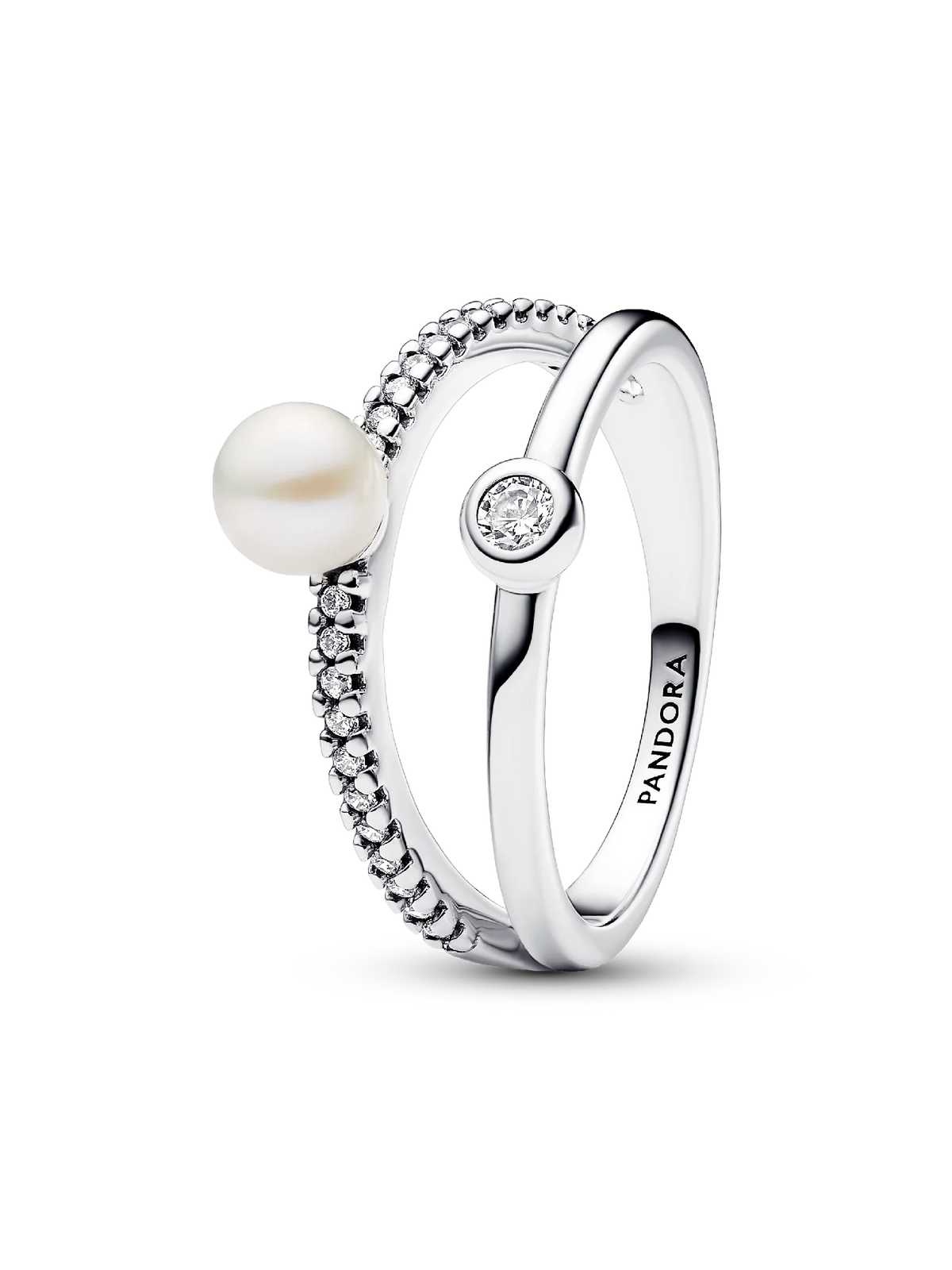 FINAL SALE - Treated Freshwater Cultured Pearl & Pavé Double Band Ring