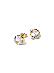 Organically Shaped Pavé Circle & Treated Freshwater Cultured Pearl Stud Earrings