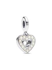 Pearlescent White Heart Double Dangle Charm