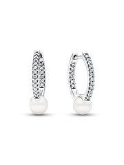 FINAL SALE - Treated Freshwater Cultured Pearl & Pavé Hoop Earrings