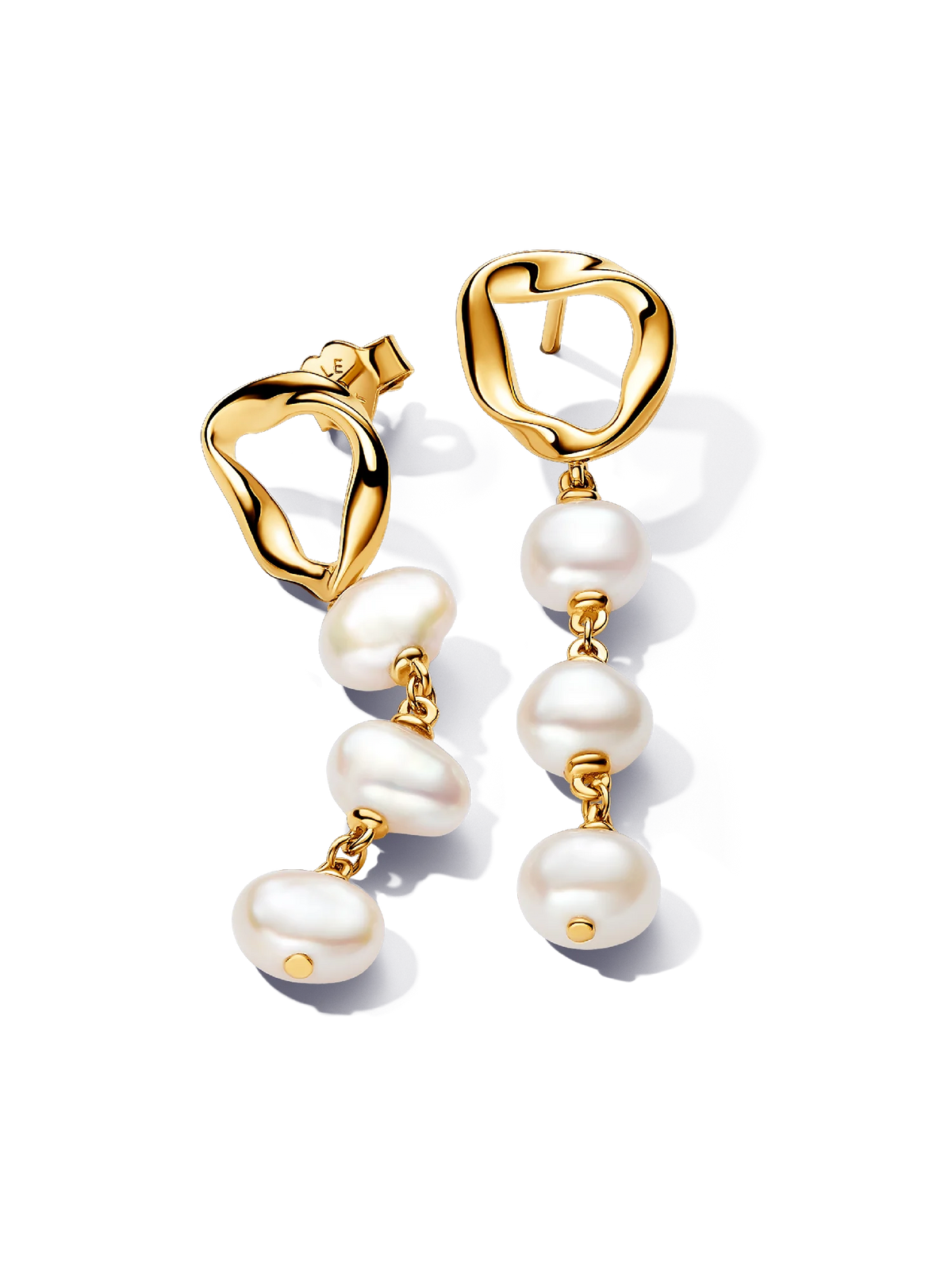 Organically Shaped Circle & Baroque Treated Freshwater Cultured Pearls Drop Earrings