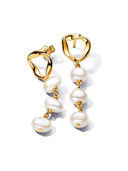 Organically Shaped Circle & Baroque Treated Freshwater Cultured Pearls Drop Earrings