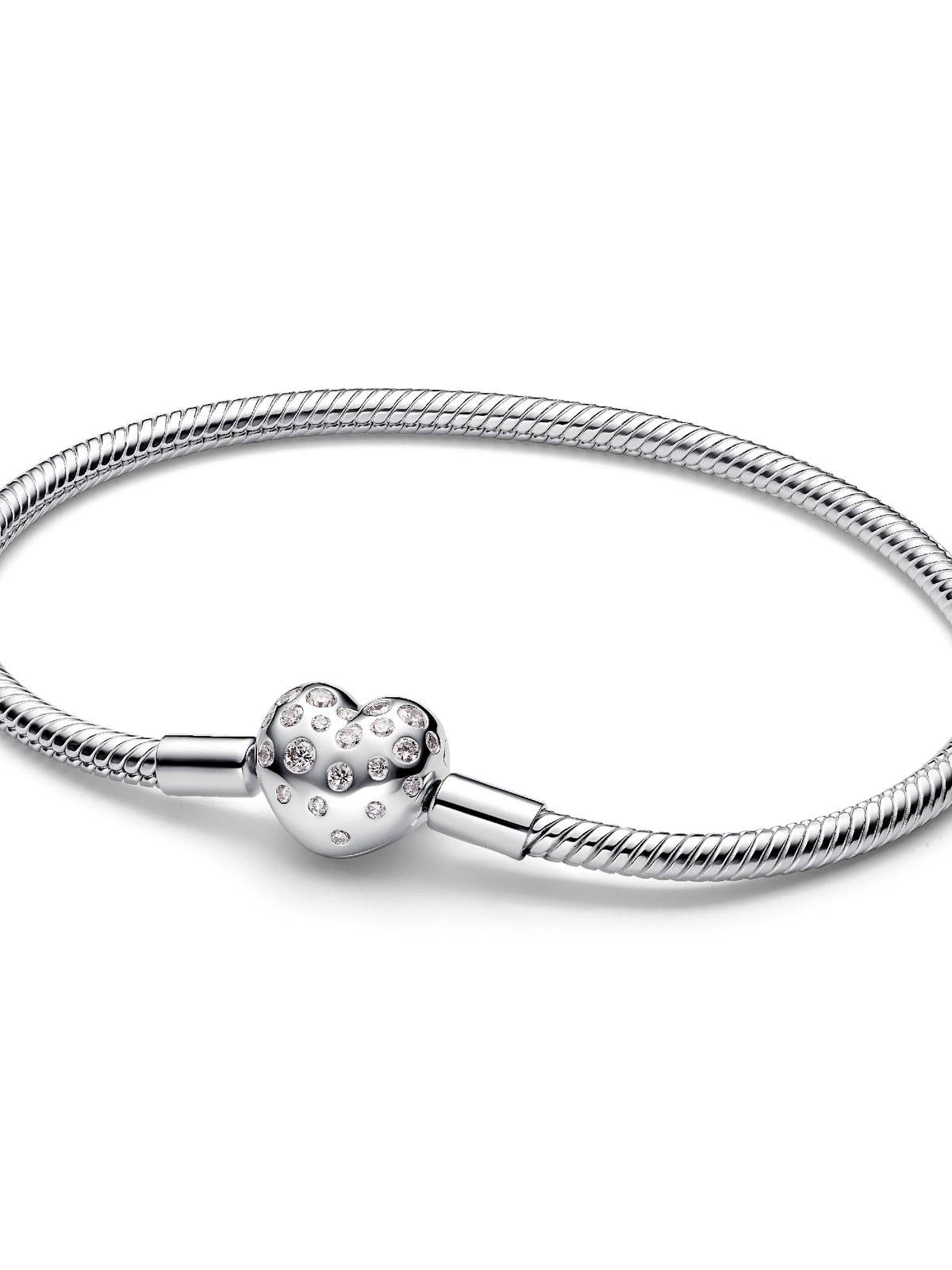 Pandora Sterling Silver Lab-grown Diamond Heart Clasp Snake Chain Bracelet