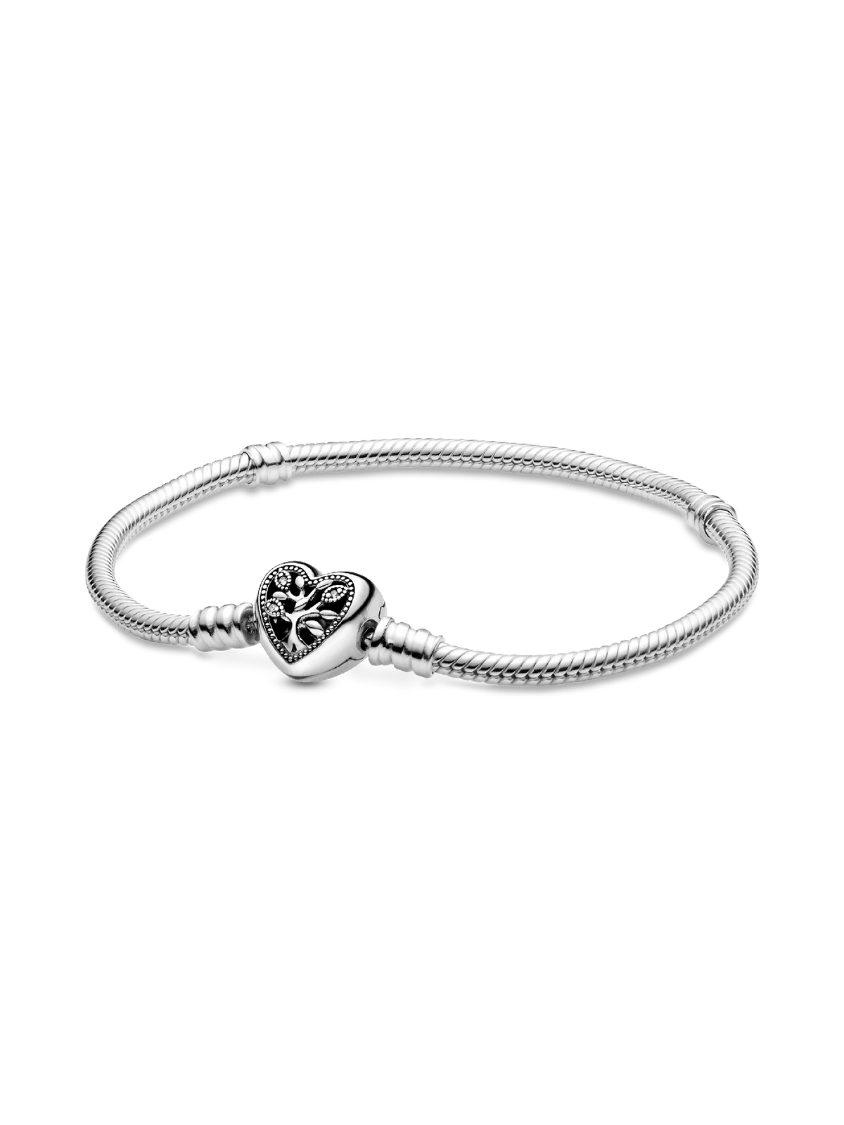 Pandora Moments Family Tree Heart Clasp Snake Chain Bracelet