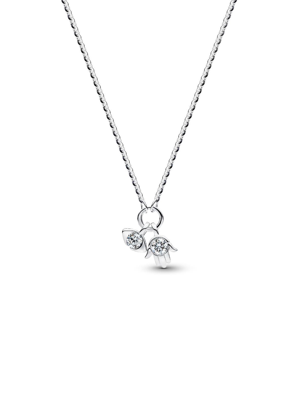 Pandora Talisman Sterling Silver Lab-Grown Diamond Evil Eye & Hamsa Hand Dangle Pendant Necklace