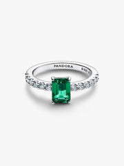 Rectangular Sparkling Green Halo Ring