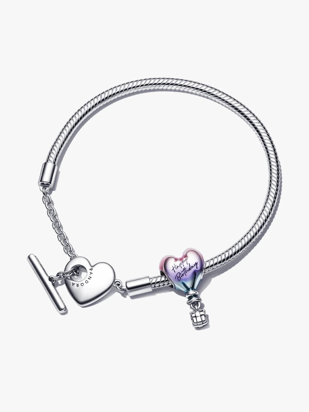 Happy Birthday Balloon T-Bar Heart Bracelet Set
