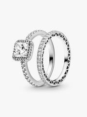 True Elegance Square Halo Ring Set