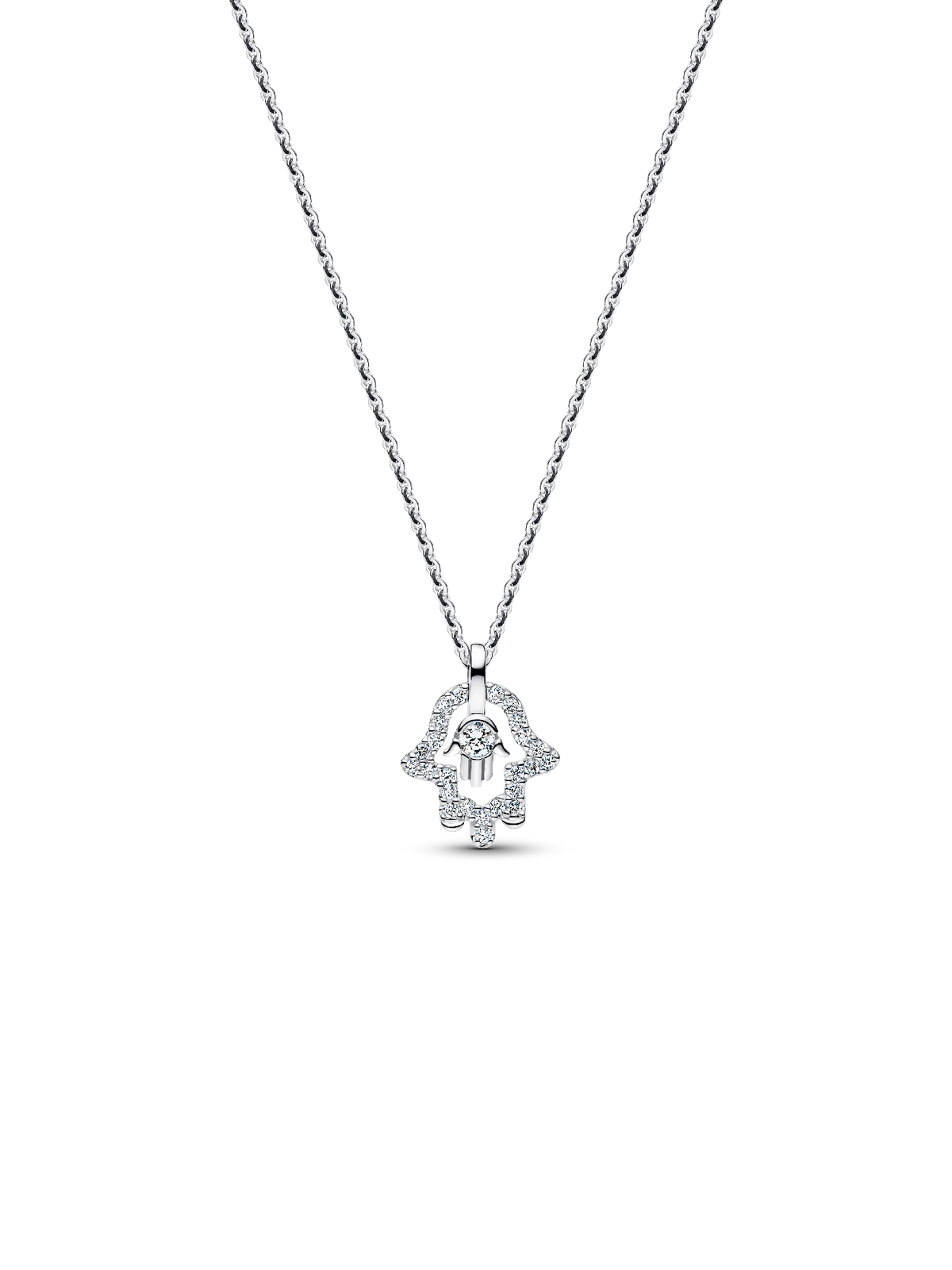 Pandora Talisman Sterling Silver Lab-Grown Diamond Hamsa Hand Pendant Necklace