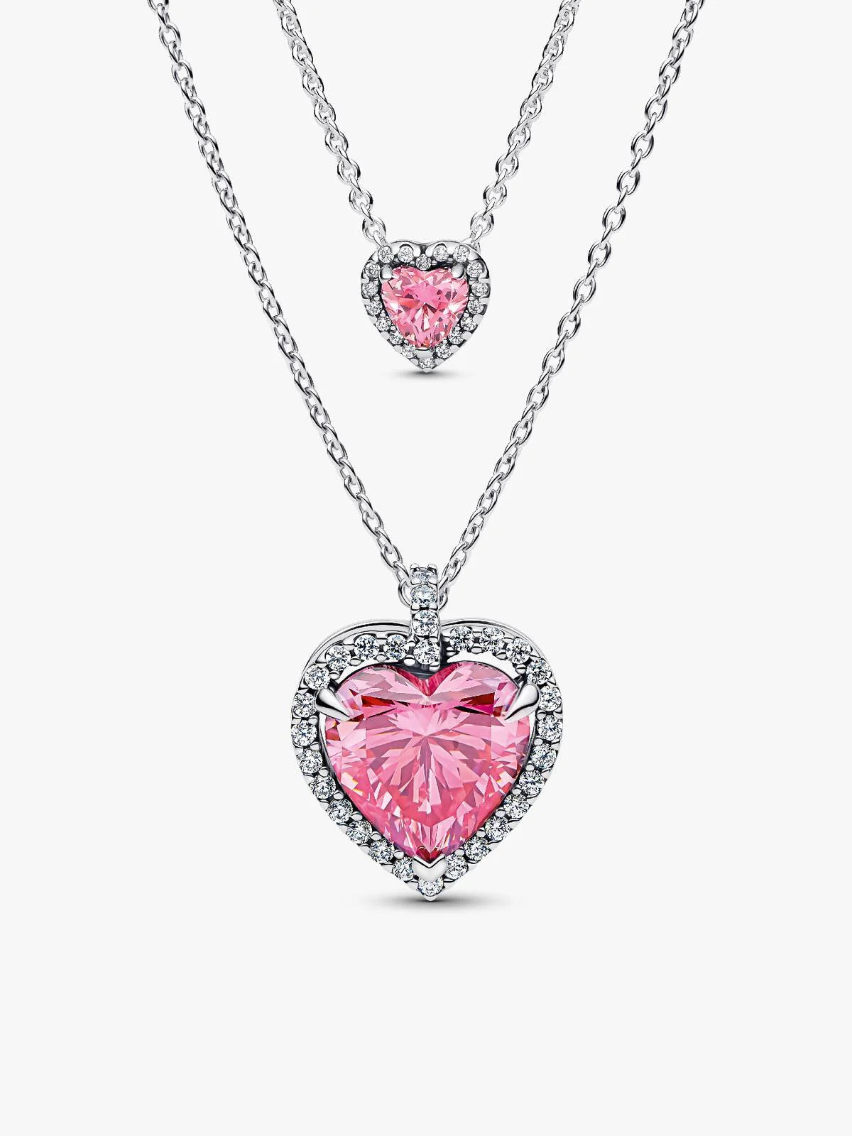 Pink Elevated Hearts Necklace Layering Set