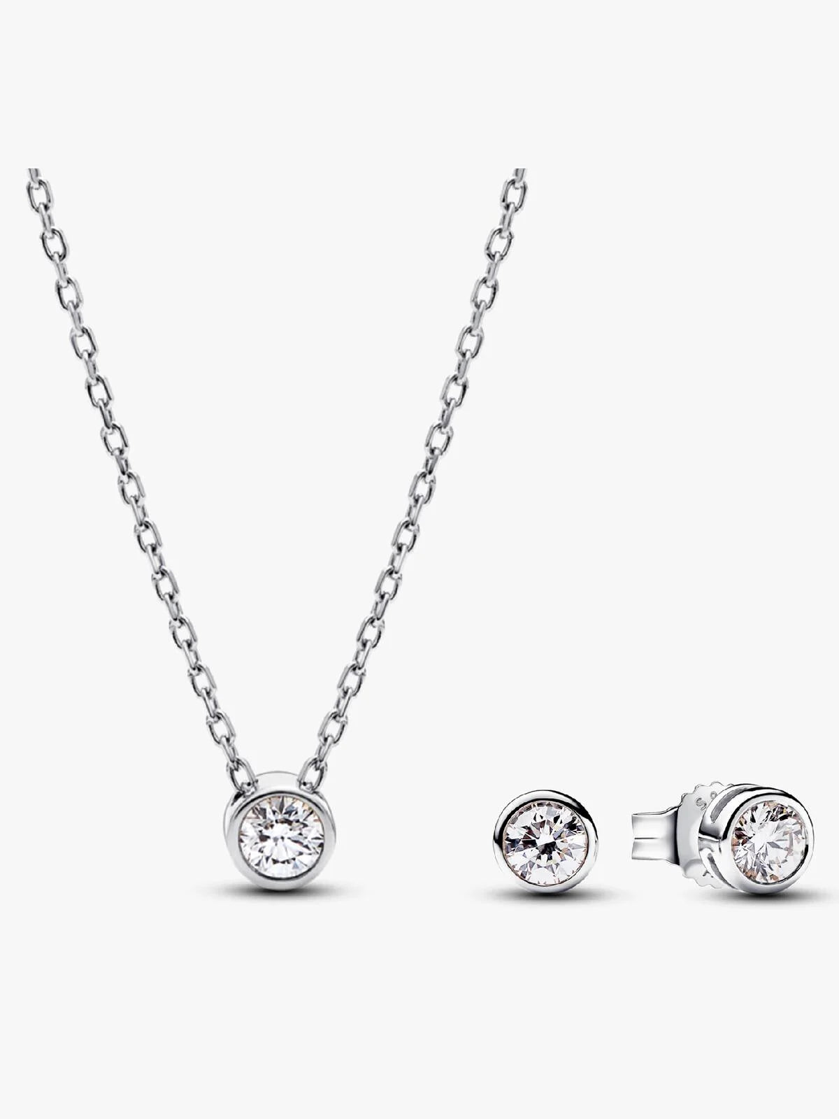 Pandora Era Bezel Lab-grown Diamond Pendant Necklace and Earrings set 0.45 carat tw Sterling Silver