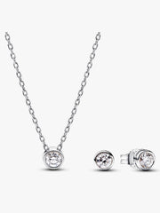Pandora Era Bezel Lab-grown Diamond Pendant Necklace and Earrings set 0.45 carat tw Sterling Silver