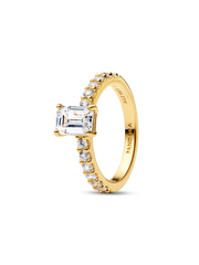 Rectangular Sparkling Green Halo Ring